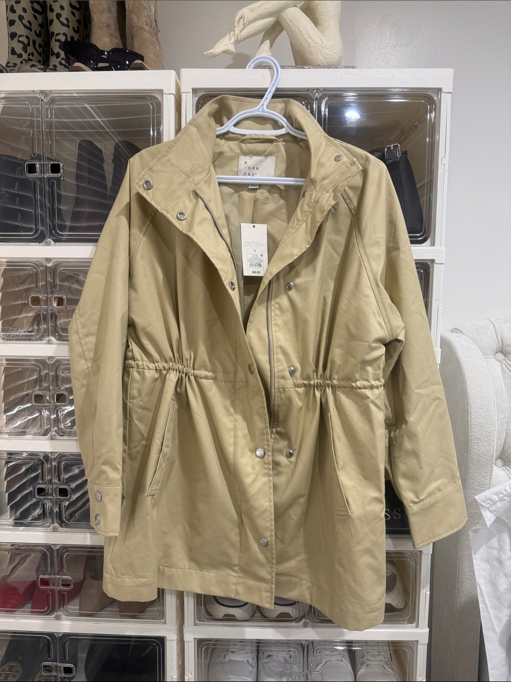 a new day Tan Drawstring-Waist Trench Coat